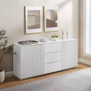 NNEDSZ Buffet Ceramic Table Top MDF Cabinet Storage Stainless Steel In White