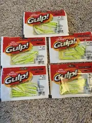 5 Packs Berkley Gulp Fishing Baits 3" Split Tail Minnow Chartreuse Shad Color