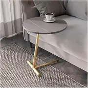C Table End Table, Snack Side Table Marble Texture Coffee Table Couch Tables That Slide Under for Living Room, Bedroom, Small Spaces(Gray,Gold)