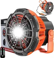 Portable Camping Fan for Tents, 25 Hours Work-time Lantern Ceiling Desk Fan with 7800mAh Power Bank, Clip and Remote, Usb Rechargeable Fan for Hiking, BBQ,Hunting, Hurricane (Black Orange)