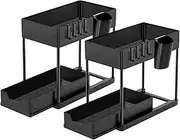2pack Under Sink Organizer Pull-Out Cabinet Storage, 2-Tier Expandable Sliding Shelves, Heavy-Duty Adjustable Rack for Kitchen, Bathroom Sink Storage, No-Tool Assembly, Space-Saving Design
