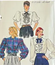 Vintage VOGUE Sewing Pattern 8529 Womens Blouses Retro 80s Style Ruffles 6 8 10