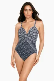 Miraclesuit Captivate One-Piece Swimsuit Sz 10 Midnight Blue White Bathing Suit
