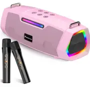PEMACOM Portable Karaoke Machine With 2 Mics-Bluetooth-60w Powerful Sound-Pink