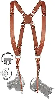 Camera Strap Accessories for Two-Cameras – Dual Shoulder Leather Harness – Multi Camera Gear for DSLR/SLR Black ProInStyle Strap by Coiro
