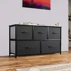 Dresser 5 Drawers Wide Bedroom Shelf Organizer Black Chest Cabinet Bins TAUS