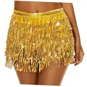 Women's Sequin Skirt Belly Dance Fringe Skirt Tassel Hip 40 Regular B-gold
