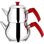 Stainless Steel Turkish Teapot Samovar Double Kettle Caydanlik Family Size