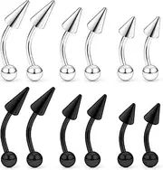 [Hnxnskt] Angel Bites Piercing Jewelry Surgical Steel Vertical Labret Lip Jewelry 16G Snake Bites Piercing Jewelry Curved Barbell Long Spike Eyebrow Rings for Women Men 16g 6mm/8mm/10mm