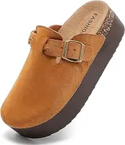 [DDXYYDS] Women's Platform Clogs-Suede Clogs Womens Platform Slides Slippers Sandals - Heeled Women's Mules & Clogs with Arch Support Adjustable Buckle Slip Black