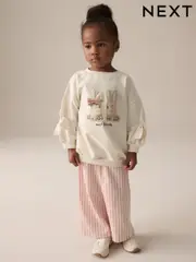 Cream Bunny Sweatshirt and Printed 100% Cotton Wide Leg Joggers Set (3mths-7yrs) (E54938) | $42 - $50