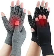 Compression Arthritis Gloves Fingerless with Grips(2 Pairs)-Warmth Therapeutic Compression Gloves for Pain Relief- Improve Circulation in Wrist & Hand, Helps with Carpal Tunnel