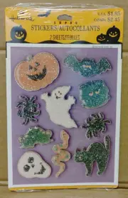 Vtg Hallmark Halloween Ghosts Pumpkin Bats Spiders Glitter Stickers - Sealed