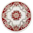 Madison Thick Wool Ivory Red French Aubusson Carved Round Floor Rug - 120x120cm