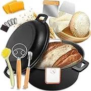 Cast Iron Dutch Oven for Bread Baking - incl. Sourdough Bread-Baking Supplies like Banneton Bread-Proofing Basket - 5QT Bread-Oven with Lid Bread-Making Kit Pan, Pot, Sour Sough Tools, Lame