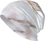 [ZaKhs] Pink White Marble Pattern Print Beanie Hat Winter Warm Knit Hat Soft Skull Cap for Women Men, Black, One Size