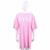 在飛比找Yahoo奇摩購物中心優惠-MSGM 塗鴉白字母粉色短袖長版TEE 洋裝