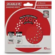 DIABLO 125mm 240-Grit Multi-Hole Hook & Loop Sanding Disc - 10 Piece 2608603274