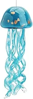 H&D HYALINE & DORA Handblown Art Glass Jellyfish Wind Chime,Glass Jellyfish Hanging Sun Catcher Wind Chime,Wind Chimes for Outside,Sea Glass Blown Wind Chimes for Beach Party,Wedding Decor(Aqua Blue)