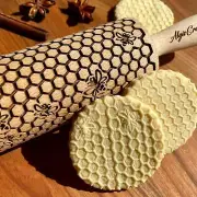 BEEHIVE Embossing Rolling Pin with Pattern. Laser Engraved Dough Roller for and