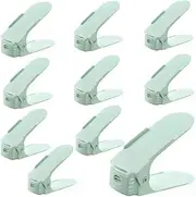 DACUAN Shoe Slots Organizer 10Pack,Shoe Organizer for Closet,Adjustable 4 Level Shoe Space Savers,Double Deck Shoe Rack Holder for Shoes Storage Closet Organization（10 pack-Light green）