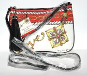 Brighton Love Glitter & Go White Red Gold Canvas with Tassel Crossbody Bag NWT