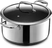 HexClad Hybrid Nonstick 8-Litre Stockpot with Tempered Glass Lid, Stay-Cool Handles, Dishwasher-Friendly, Oven-Safe Up to 480°C, Induction Ready, Compatible with All Cooktops
