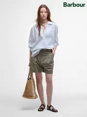 Barbour® Green Cecile Pleated 100% Cotton Shorts (AY2384) | $159