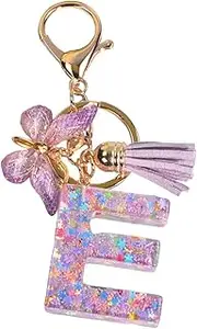 [Colaxi] Key Chain Resin Keychain Ornaments Girls Women Wallet Charms Butterfly Tassel Pendant Cute Bright Color Letter Keyring Keychain