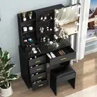 Dressing Table With Led Lights Mirror Drawers Vanity Table Makeup Desk Stool Set