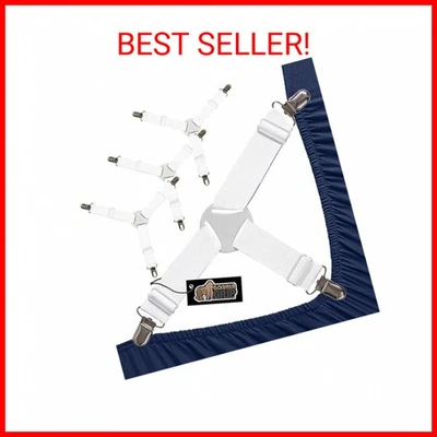 Gorilla Grip Bed Sheet Straps, Adjustable Elastic Fasteners w/ Metal Clips (4ct)