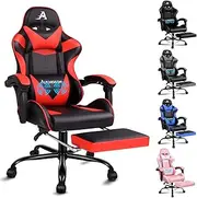 ALFORDSON Gaming Chair with Massage and 150° Recline, Ergonomic Executive Office Chair PU Leather with Footrest, Height Adjustable Racing Chair with SGS Listed Gas-Lift, 180kg Capacity (Vogler Red)