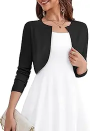 [OmicGot] Women's Long Sleeve Cardigan Knit Sweaters Cropped Open Front Bolero Shrug for Dresses S-XL