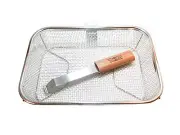 BBQ CHOICE Rosewood/Stainless Steel Mesh Grilling Basket w/ Removable Handle