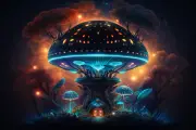 Mushroom UFO UV tapestry, Blacklight Reactive Psychedelic Tapestry, Trippy Art