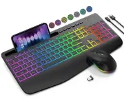Wireless Keyboard and Mouse Combo, 9 Backlit Effects, Wrist Rest, Holder, 2.4...