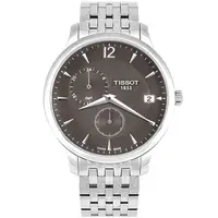 在飛比找PChome24h購物優惠-TISSOT Tradition 兩地時間灰鍊-T063.6