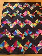 Handmade Black and scrappy patchwork Half Square Triangle twin quilt 58" X 75"