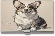[QWNMD] Business Card Case Box Buckle Style Shut Metal Business Card Holder Hand Drawn Sketch Corgiprinted Slim Purse Name Card Holders for Business Cards Men Women