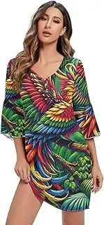 [RPLIFE] Vibrant Tropical Bird Chiffon V Neck Dress Printed Line Maternity Dress S-XXL