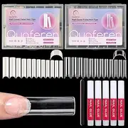 480PCS Extra Long C Curve Nail Tips and Glue, 2 Packs Natural and Clear Acrylic for Nails Professional Set, 12 Sizes Artificial Straight Square French False Nail Tips