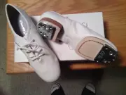 CLOGGING SHOES, NEW, ALL LEATHER, ladies size 12 WHITE SPLIT SOLE WITH BUCK TAPS