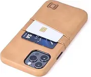[Dockem] iPhone 12 & iPhone 12 Pro Wallet Case: Built-in Metal Plate for Magnetic Mounting & 2 Credit Card Holders (6.1" Exec M2, Smooth Synthetic Leather, Tan)