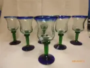 STUNNING ONE OF A KIND HAND MADE COLORED GLASS WINE GLASSESX 6 MEXICO