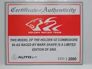 AUTO ART 1/18 CARDBOARD Certificate1588 for HRT COMMODORE MARK SKAIFE