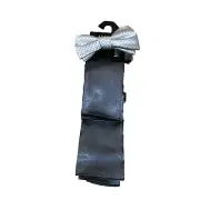 Alfani Mens Bow Tie Pocket Square Grey White Pin Dot Set Formal