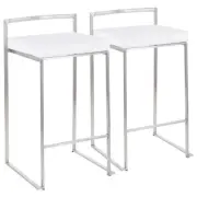 Lumisource Fuji 26 in. Stainless Steel Stackable Counter Stool with White Velvet