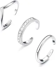 [Sllaiss] 3PCS 925 Sterling Silver Toe Rings for Women Adjustable Open Pinky Rings Thin Band Toe Ring Set Beach Foot Jewelry