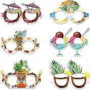 Fun Hawaiian Sunglasses | 6 Pair Paper Novelty Sunglasses - Fancy Dress Props, Fun Kids Adults Beach Pool Party Favors, Themed Photo Booth Decorations For Women Men