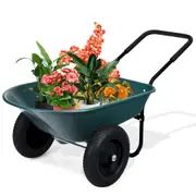 Costway Garden Cart Trolley Wheelbarrow Dump Cart Steel Heavy Duty Hand Trailer Outdoor Planter Lawn Yard Farm Green